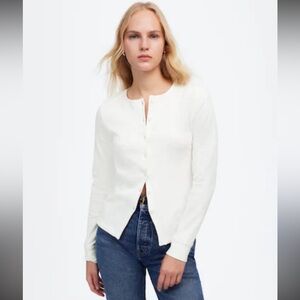 The Workshop Ribbed Button-Up Top – Size Large – Ivory in excellent condition